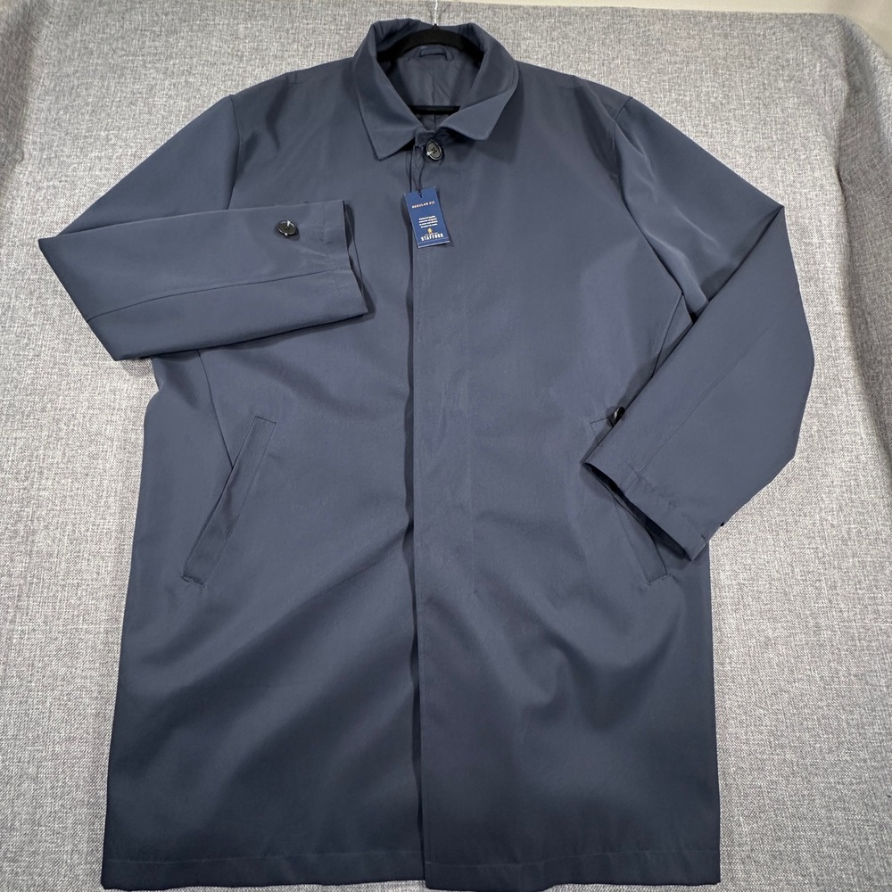 Stafford Car Coat Mens XXL Navy Blue Regular Fit Button Front Rain Jacket NEW